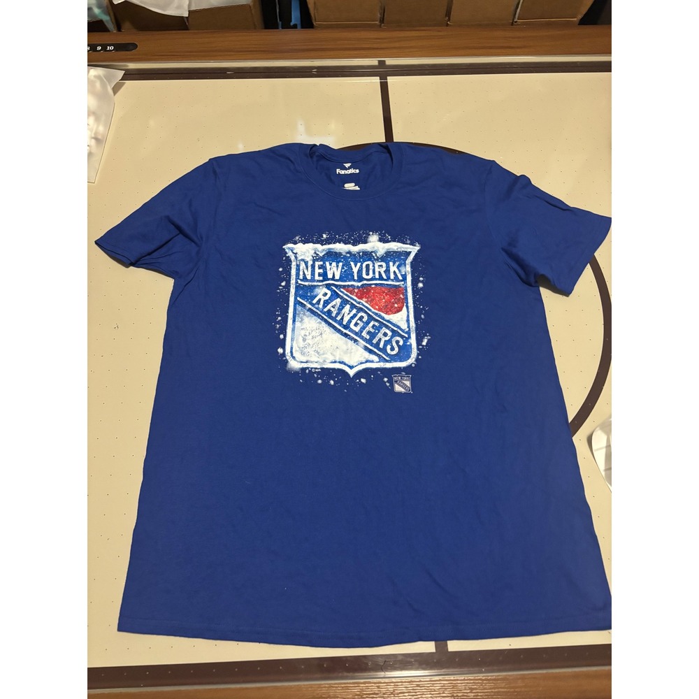 233 Fanatics New York Rangers NHL Graphic T-Shirt Blue Mens XL Distressed Logo
